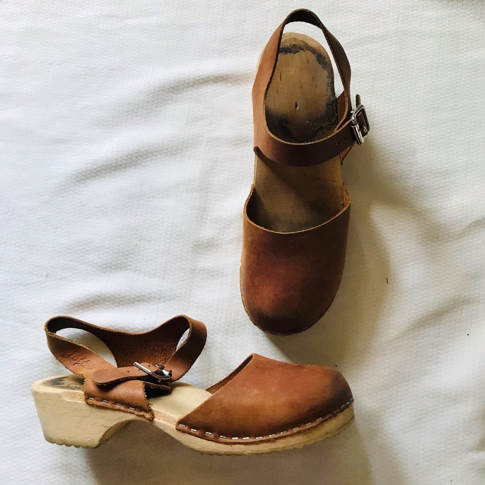 Lotta From Stockholm Brown Leather Clog Mules with Ankle Strap